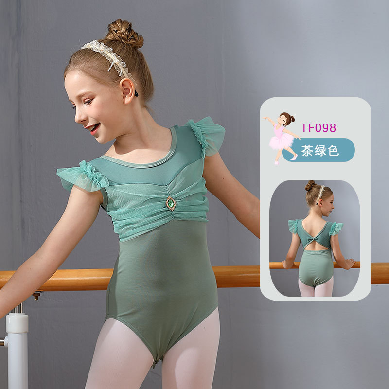 Ropa de baile de los niños verano niñas media manga práctica ropa estudiante rendimiento ropa media y grandes niños Ballet hilados color a juego