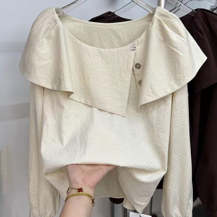 韩系荷叶边长袖衬衫女春秋2025年新轻奢减龄洋气小衫上衣批发一件|undefined