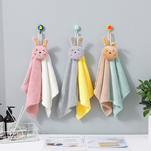 Coral Velvet Bunny Towel Kitchen Bathroom Hand Towel Kidsren's Hand Towel Cartoon Absorbent Towel