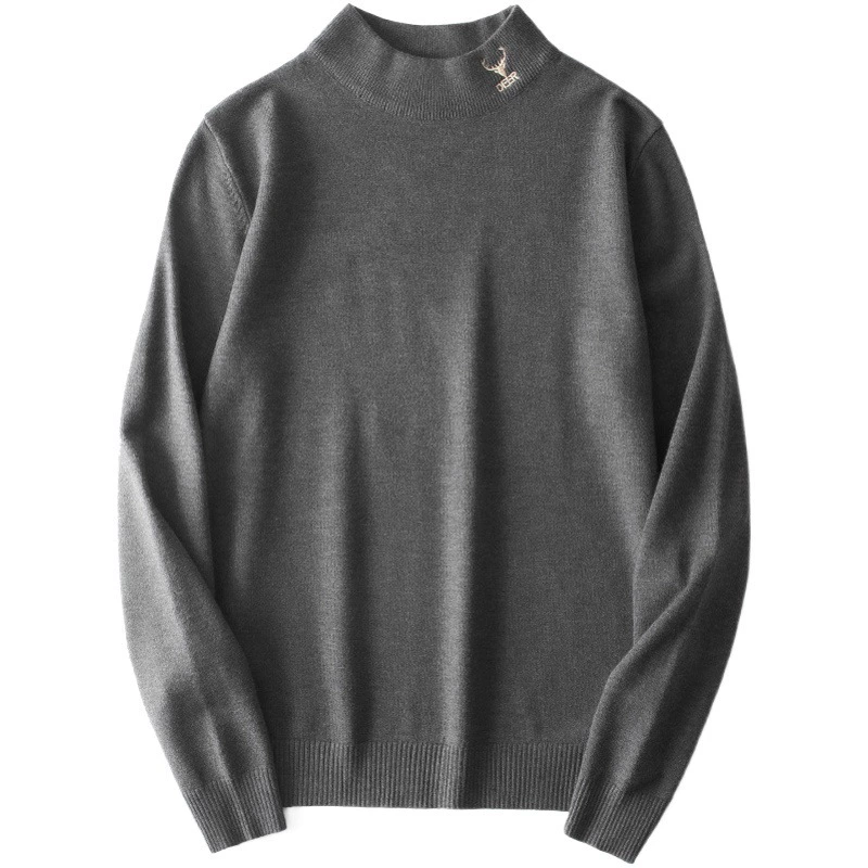 Мужской свитер с воротником-стойкой на осень и зиму, на флисовой подкладке, утолщенный базовый слой, новинка 2025 года, популярный трикотаж с средним воротником.