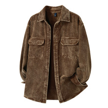 新款T797秋季日系复古工装男士百搭灯芯绒衬衫宽松休闲衬衣外套潮