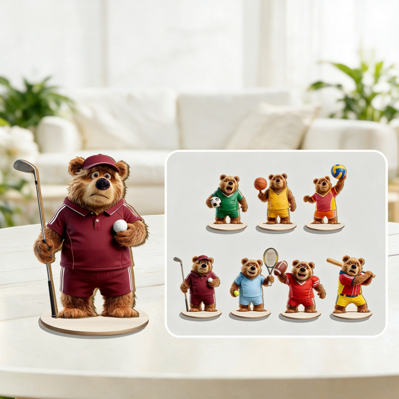 7-piece wooden standee set with a sports bear theme is perfect for decorating desks, bars, and home decor 7-piece wooden standee set with a sports bear theme is perfect for decorating desks, bars, and home decor