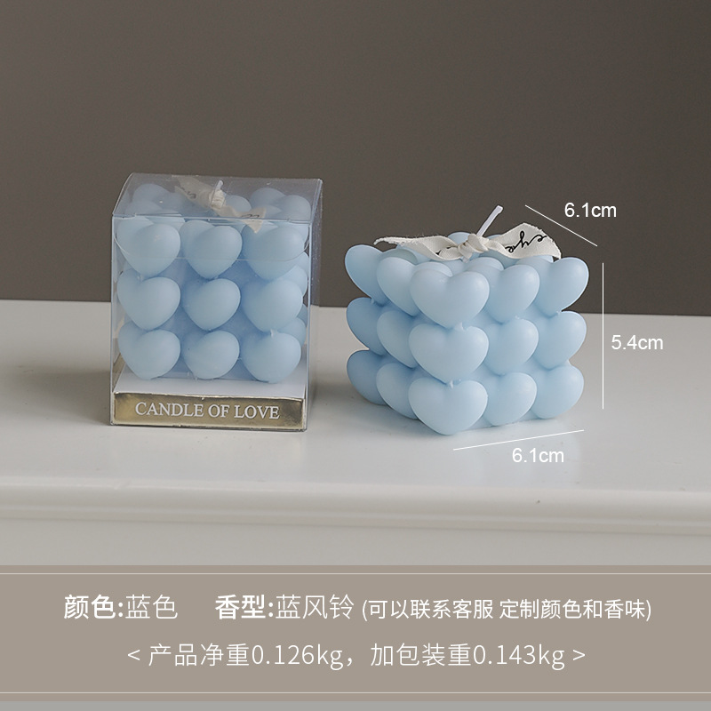 Día de San Valentín de Qixi, pequeño regalo en forma de corazón, vela de incienso de cubo Rubik, atmósfera hecha a mano, aroma de regalo de mano, vela de amor.