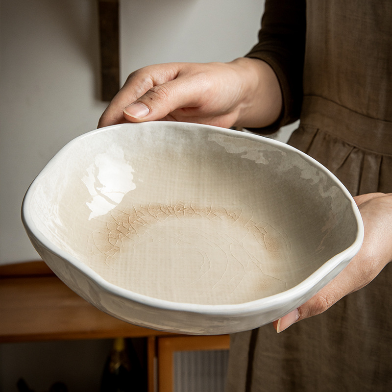 Esmalte de hielo en forma especial Ensaladera de 7,5 pulgadas Cuenco de cerámica irregular retro Cuenco japonés especial Cuenco transfronterizo Exportación