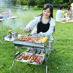 Folding barbecue grill with thickened stainless steel barbecue furnace, portable barbecue grill outdoor barbecue factory supply