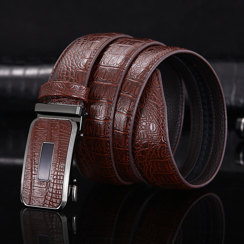 New Belt for Men with Crocodile Pattern and Leather Buckle, High-end Business New Scratch Resistant Belt for Men with Waistband_voghion.com