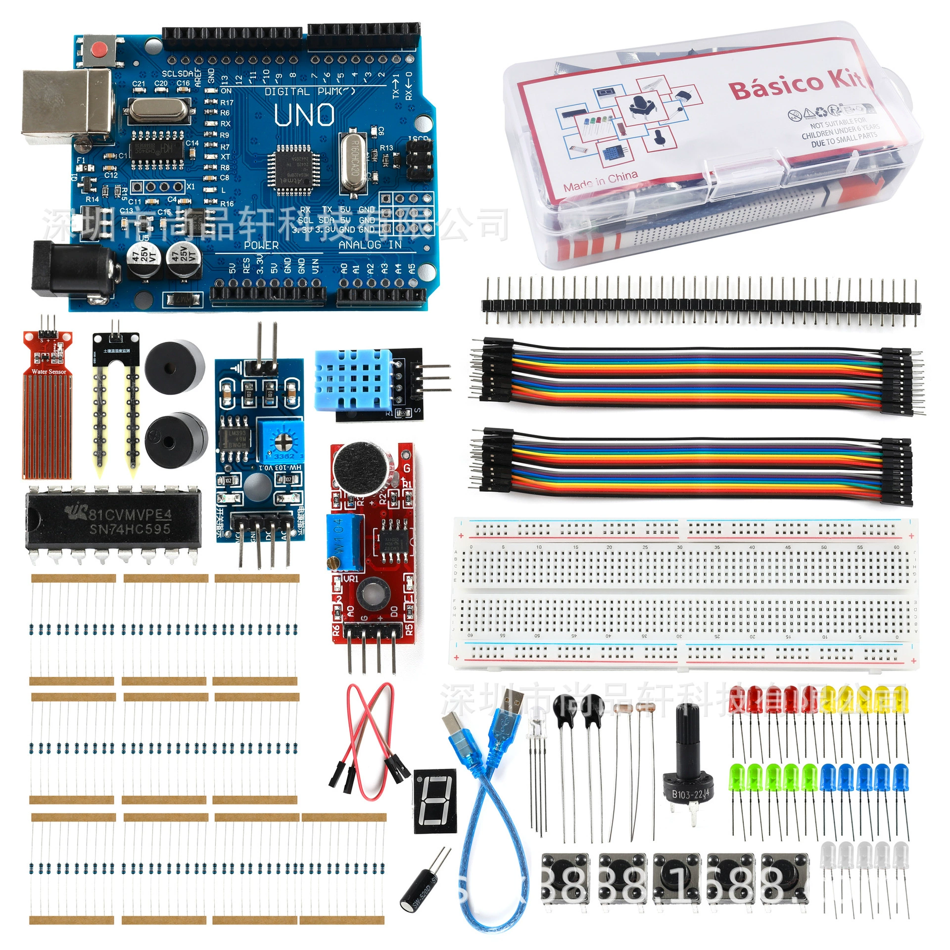 Пакет Básico совместим с пакетом компонентов UNO R3 для начинающих начального набора 830 отверстий