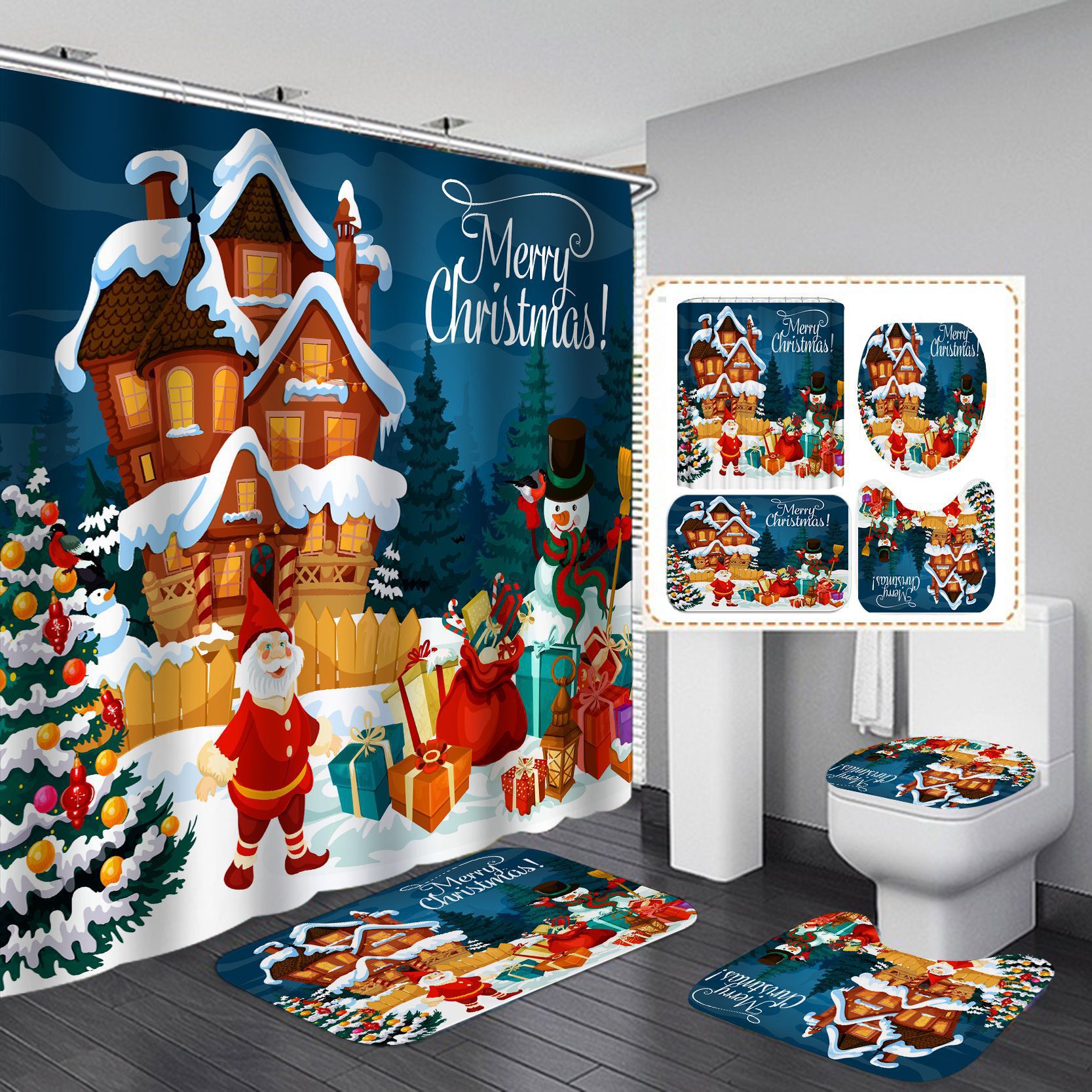 Cortina de ducha de poliéster impermeable con estampado navideño rojo, cortina de ducha creativa con diseño digital 3D, estilo americano y europeo, suministro directo transfronterizo del fabricante