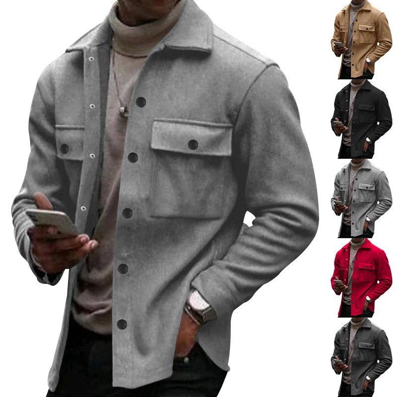 2024 primavera y otoño europeo y americano transfronterizo casual ropa de hombre forro polar solapa superior tamaño europeo de un solo pecho color sólido chaqueta delgada fuera