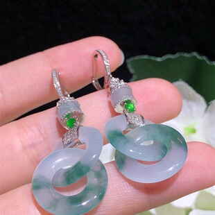 Jadeite Inlay Pendant Water-embellish Color Brilliant Full Ice Floating Wreed Ring-linked Earrings 18k Gold Inlay
