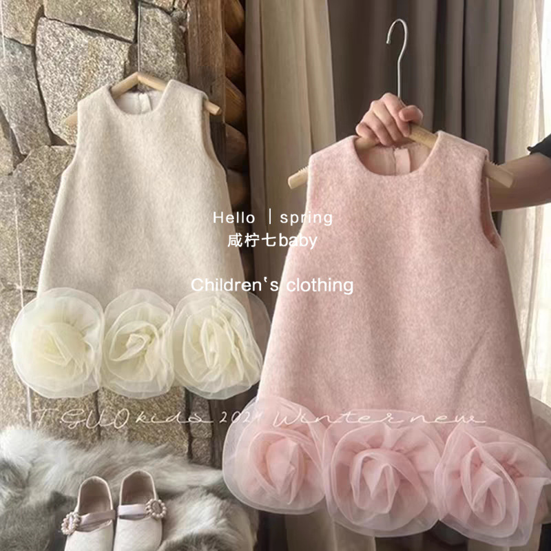 Xianning Seven Girls Little Fragrant Dress New Children's Otoño e invierno Tesoros femeninos Vestido de cumpleaños Vestido de chaleco de flores