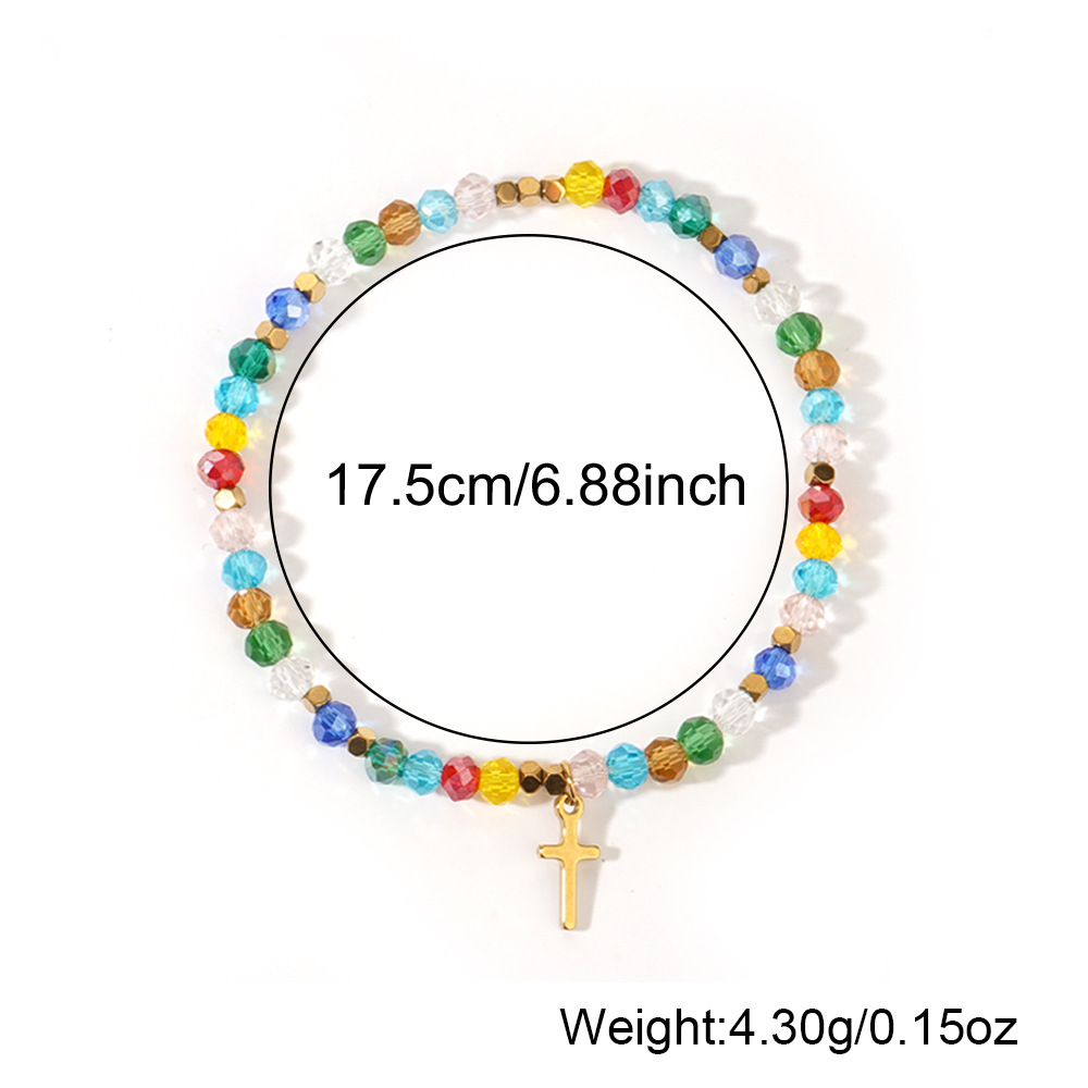 Cross Pattern All Seasons Season Women's Gender Vacation Simple Style Cross 304 Stainless Steel Artificial Crystal Beaded Chain Beaded Bracelets Wholesale