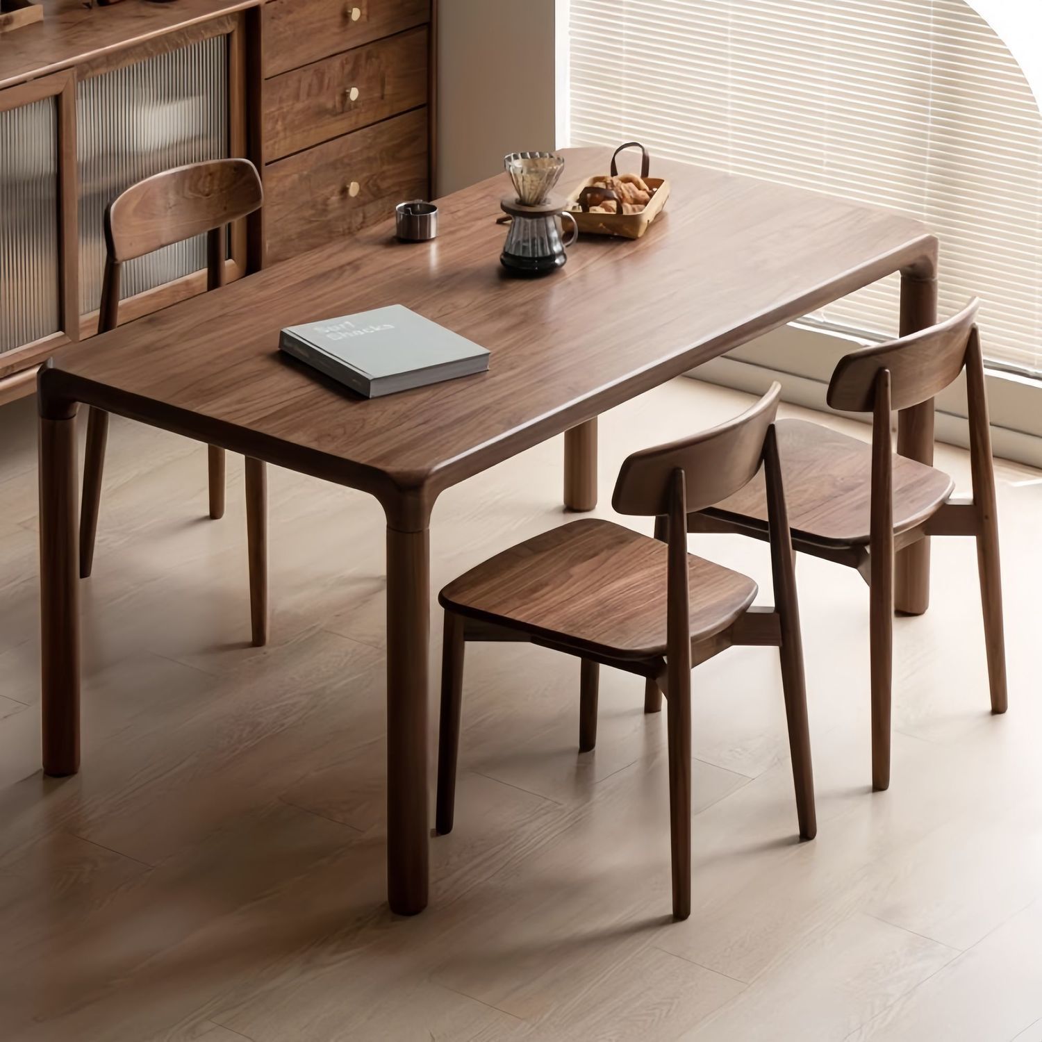 Black Walnut Color Modern Solid Wood Dining Table Rectangular Light Luxury Simple Disassembly Home Tea Table Dining Table Log Desk