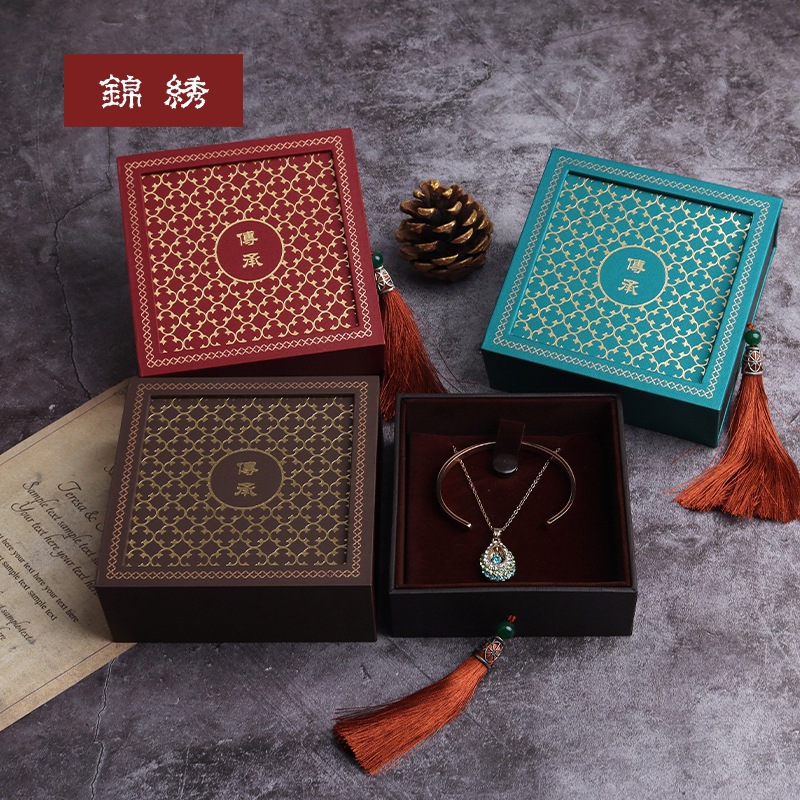 抽拉流苏复古传承首饰包装盒吊坠手镯饰品收纳盒子礼品盒烫金logo