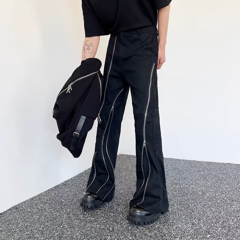 Zipper Split Jeans High Street Ins American Style Split Casual Pants Micro Wide Leg Design Sense Pants