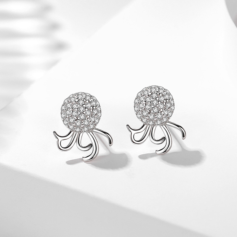 Plata esterlina s925 moda pulpo pendientes estilo coreano luz lujo ins estilo diseño creativo pulpo pendientes con diamante