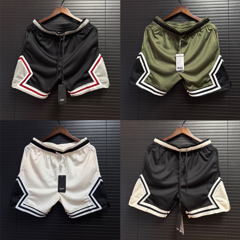 Retro New Sports Casual Shorts for Men and Women American Basketball Pants Contrasting Color Loose Mesh Three-Point Training Fitness Pants