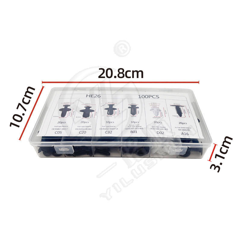 100 unids comúnmente utilizado en caja hebilla puerta panel Fender parachoques rueda ceja hebilla HE26
