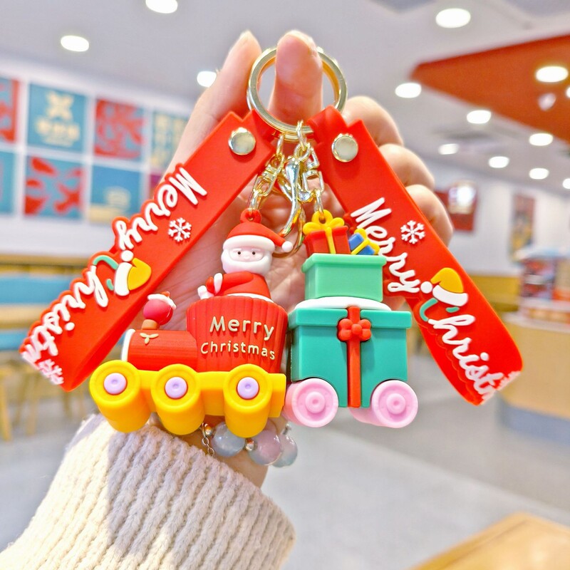 New cute cross-border train Santa Claus pendant, couple's bag accessory, small gift for claw machines, keychain