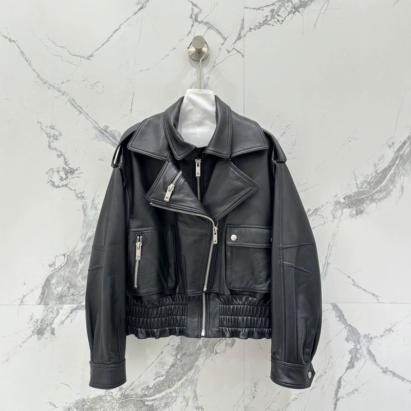 2026 early spring new model simple and stylish versatile lapel zipper design bubble leather sheepskin biker jacket wholesale 2026 early spring new model simple and stylish versatile lapel zipper design bubble leather sheepskin biker jacket wholesale