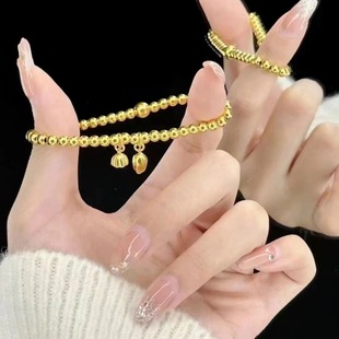 18K Gold Two-Life Bracelet Au750 Lotus Lotus Transfer Bead Jewelry Accessible Luxury Stylish Retro Non-Removable Hot Style