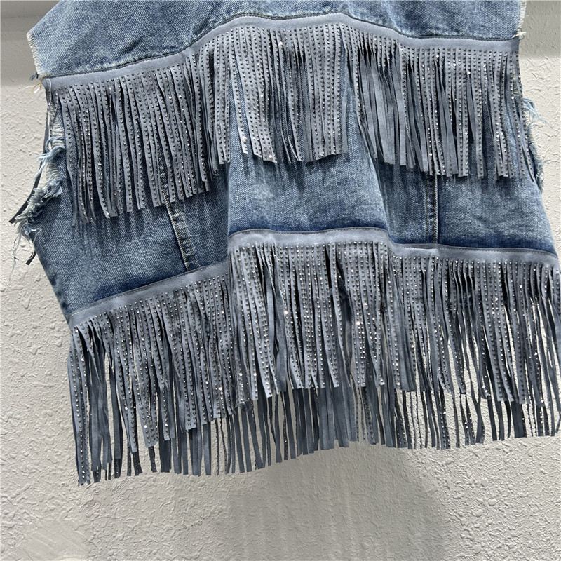 Pequeño diseño de chaqueta de diamante caliente sin mangas jeans de verano coreano 2024 delgado cintura alta corta chaleco de color sólido image 4