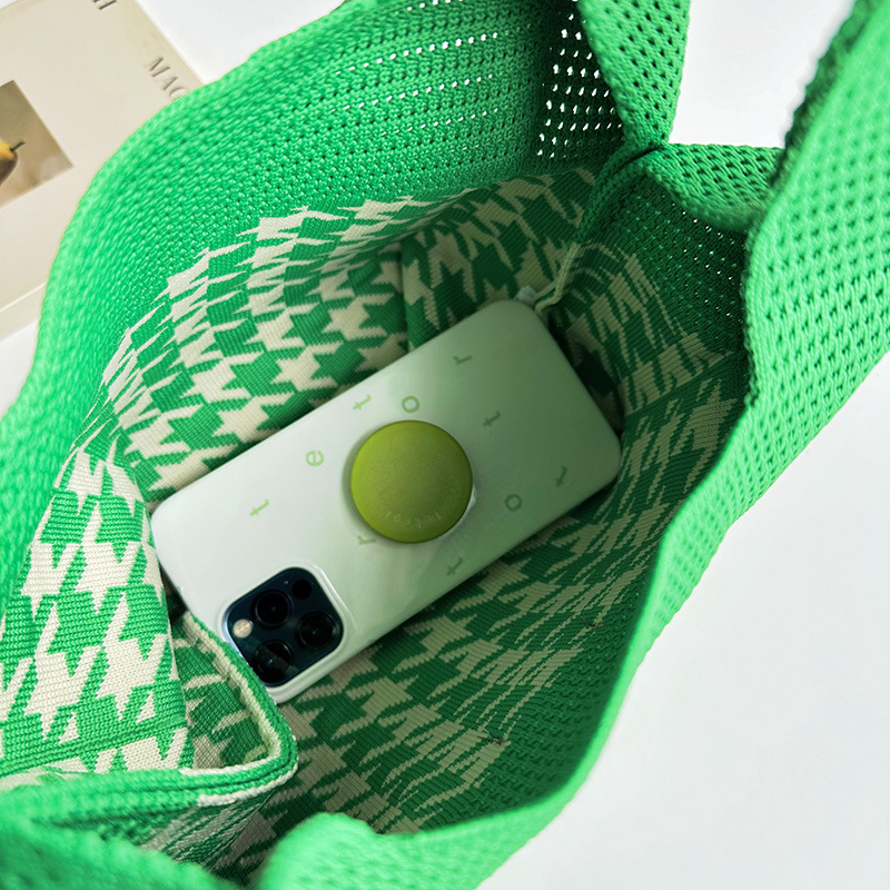 Bolso de hombro de punto de pata de gallo a juego de color de diseño de nicho con etiqueta bolso de mano de viajero de gran capacidad para mujeres