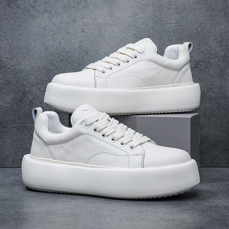 New Low-top Thick Bottom National Style Cowhide Breathable All-match White Shoes Men's Casual Shoes Designer Height-increasing Sneakers