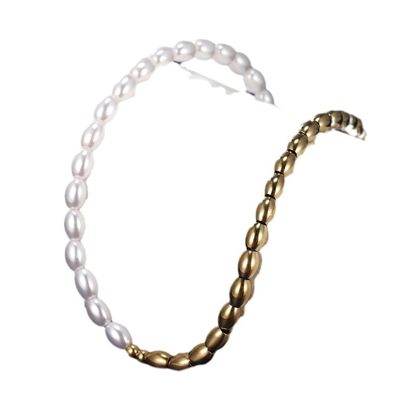 Xuping joyería de acero inoxidable cuentas de perlas collar de perlas de otoño y invierno de alta calidad sencillo arroz cuentas oval cadena de mujeres