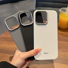 iPhone 17ProMax、Apple 16、メタルリング付きプレーンレザー、15PROライチ柄保護ケースに適用