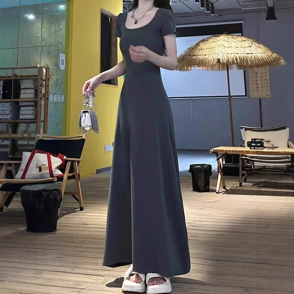 2025 новое миниатюрное французское черное облегающее платье для женщин, элегантное летнее платье с завышенной талией, длинное платье премиум-класса