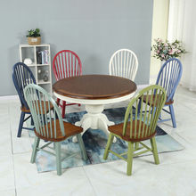 全實木圓形餐桌椅組合美式鄉村黑色餐桌地中海現代簡約小戶型圓桌