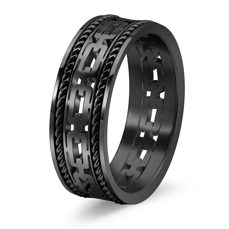 Personalised Men’s Titanium Steel Cuban Link Ring Double Strand_voghion.com