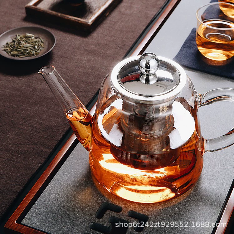 Glass teapot, flavored tea, tea set, capacious cigarette holder, increased thickness