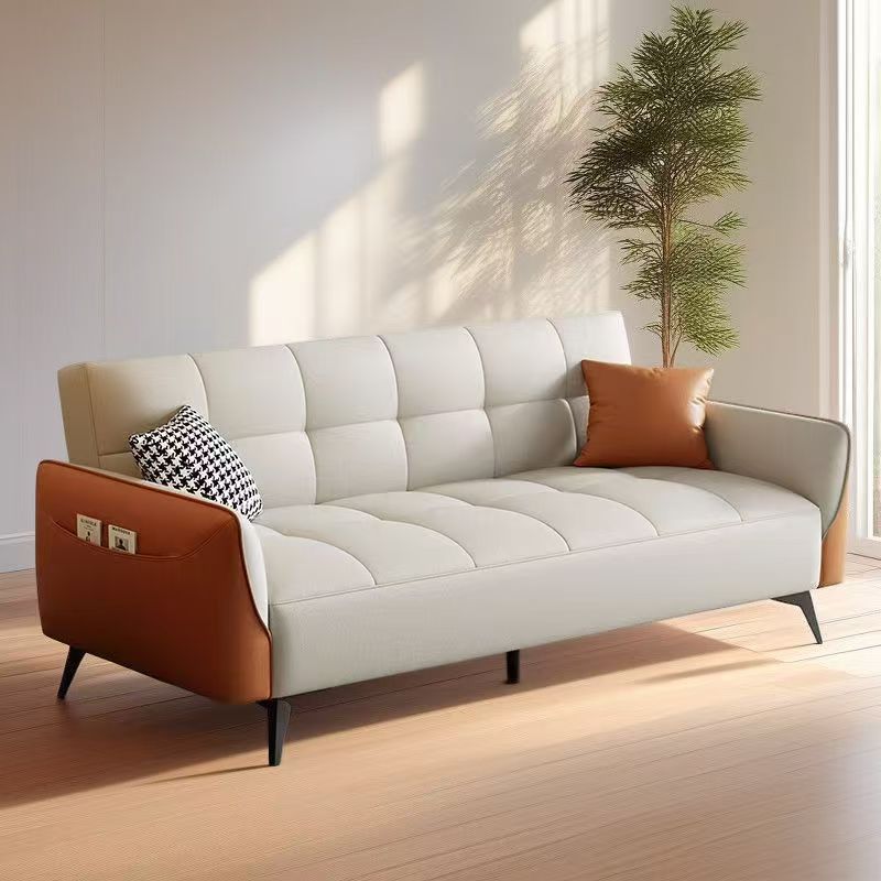 Sofa for Small Apartments, Cat-Scratch-Resistant Leather Sofa, Large Movable Fabric Sofa for Rental Apartments, Foldable Dual-Use High-End Sofa