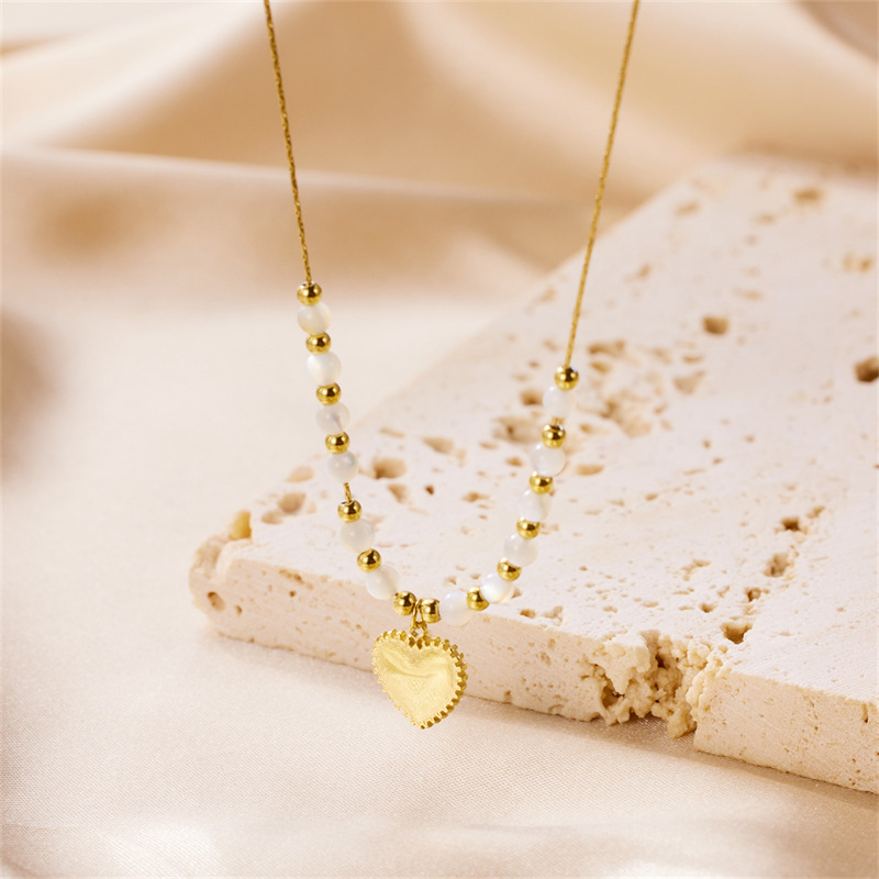 304 Stainless Steel Pendant Material Pendant Necklace Classification Wholesale Jewelry Princess Heart Shape Stainless Steel Beaded Pendant Necklace