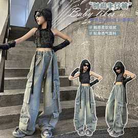 织里童装女童牛仔工装裤2026春秋季新款工装牛仔裤中大童百搭牛仔