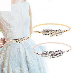 Waist chain for women, versatile gold metal waist package, matching skirt, suit, thin leaf elastic elastic belt