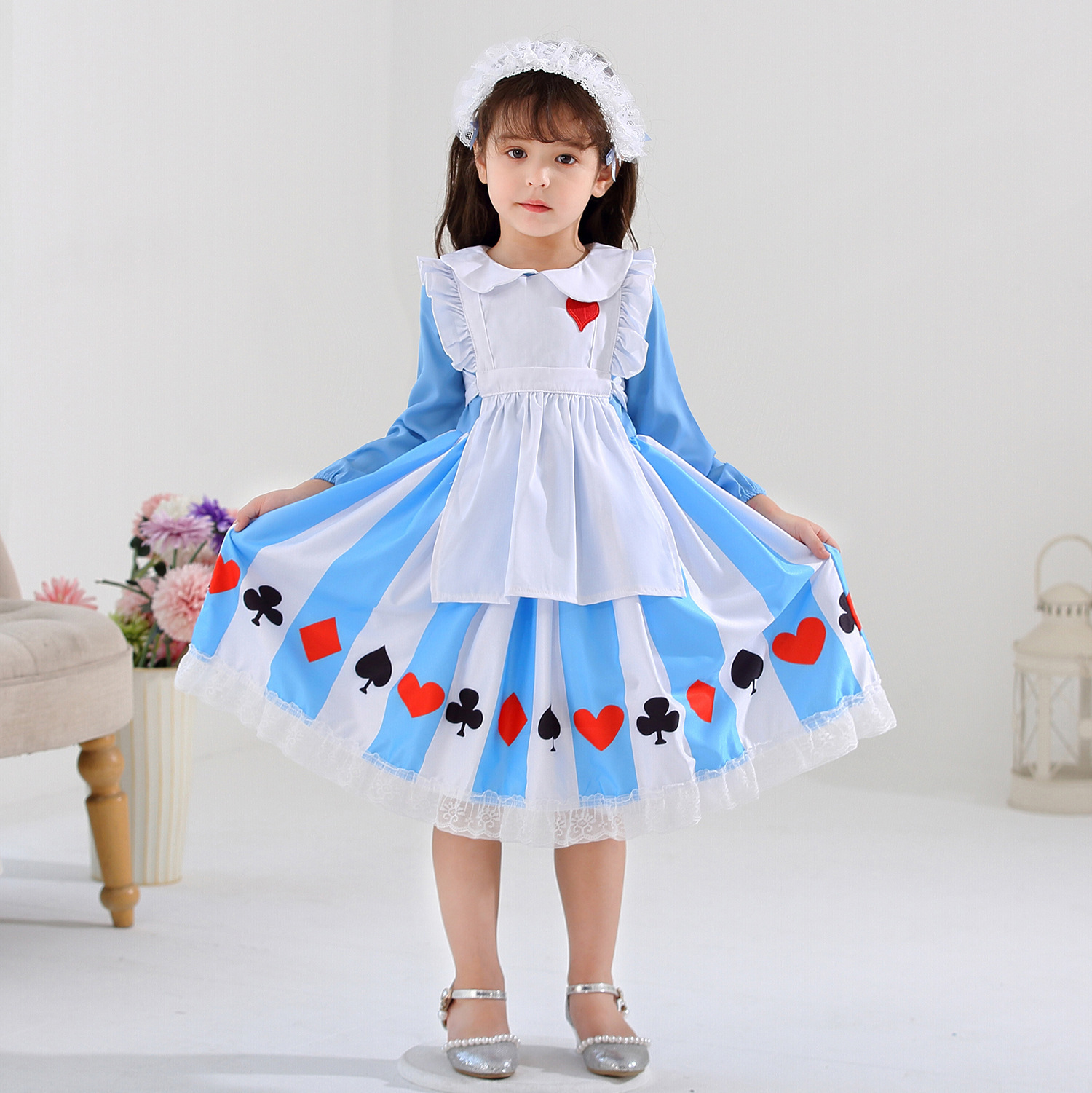 2021 Export Girls Lolita Kidsren's Long-Sleeved Two-Piece Set Alice Princess Dress Maid Kidsren's Skirt