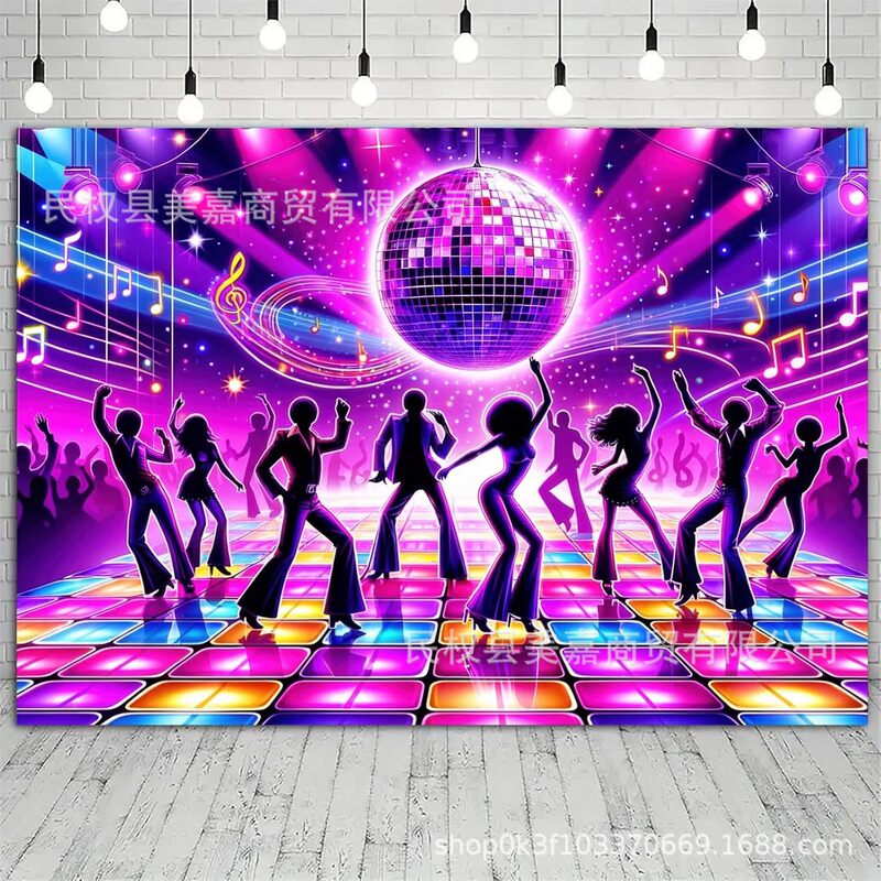 Cross-border 70 s 80 s 90 s disco background nostalgic music ballroom birthday setting scene banner