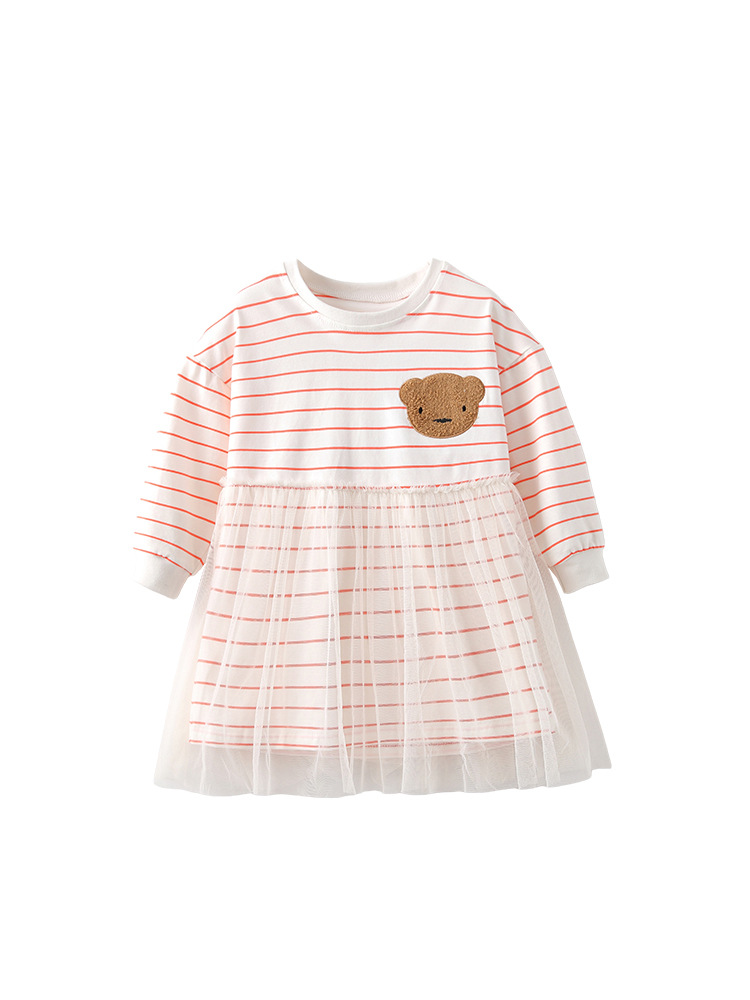 Transfronterizo malwee vestido a rayas de niñas otoño y invierno nuevo estilo europeo y americano de niños de media edad cuello redondo manga larga linda falda de princesa