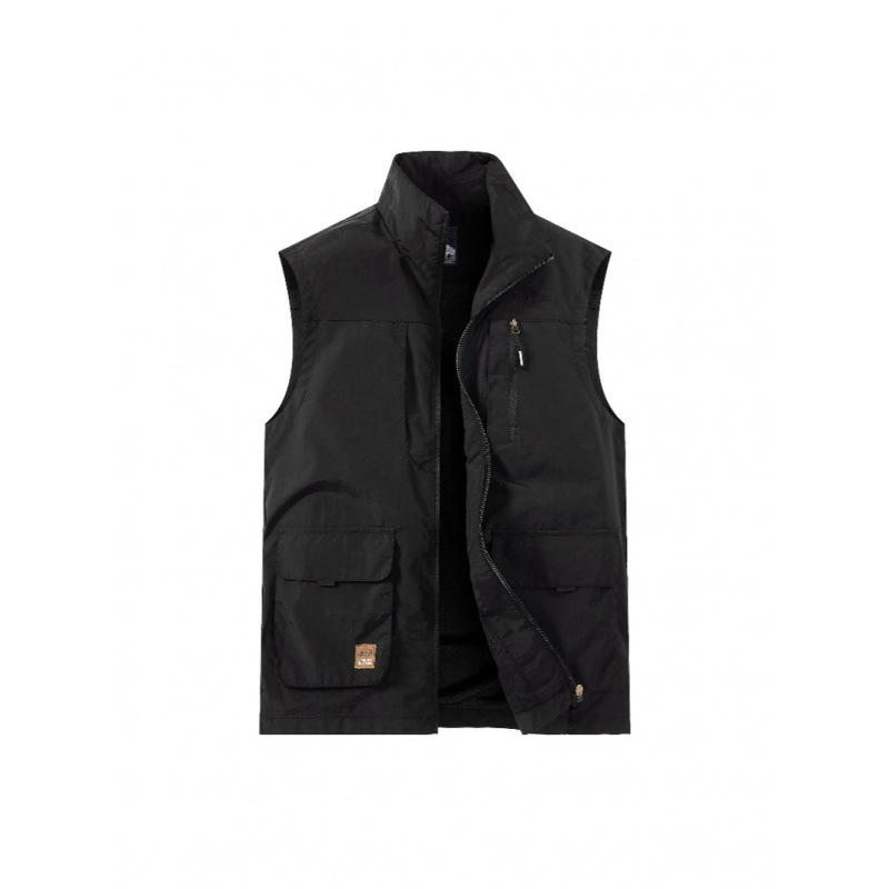 Chaleco de cuello alto para hombre primavera y otoño pesca al aire libre de mediana edad y ancianos con múltiples bolsillos chaleco cálido chaqueta de moda