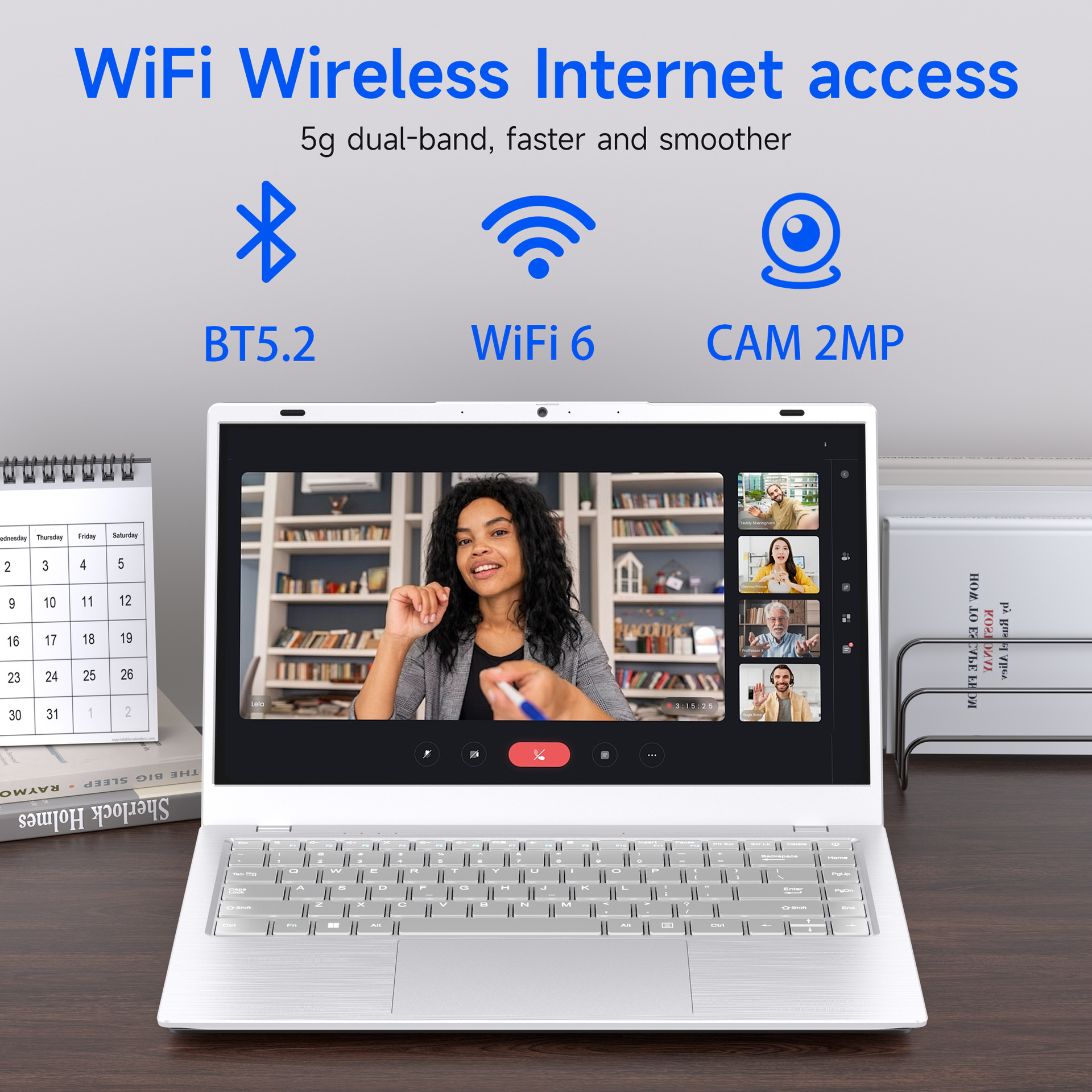 La nueva computadora portátil de oficina de negocios blanca N150 es delgada y liviana con apertura y cierre de 180 °