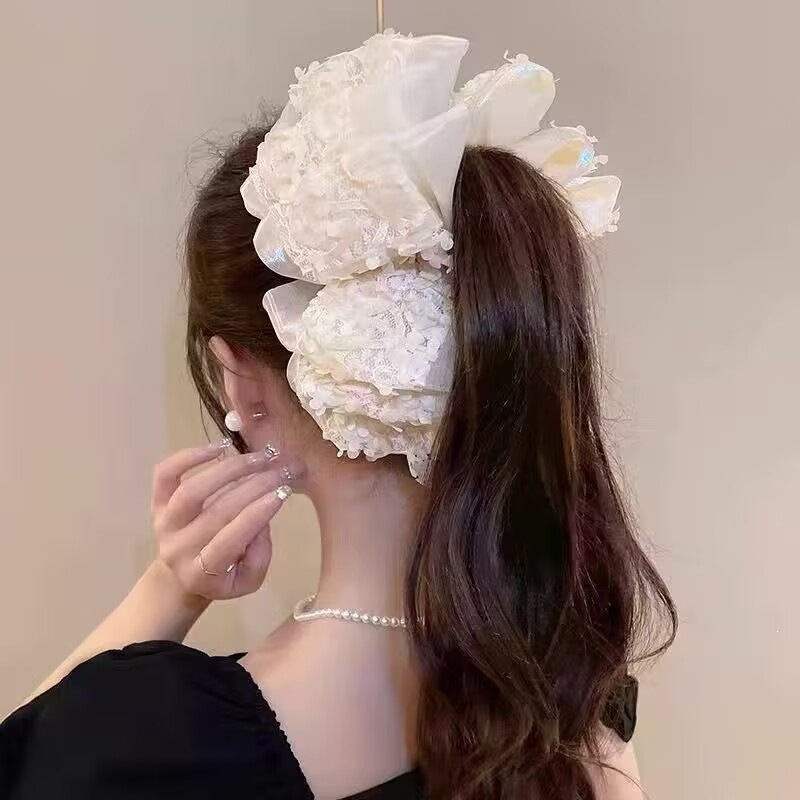 Satín de alta sensación, arco negro grande, clip de tiburón, toque de cabeza, clip de nube, clip de agarre, clip de cabello, tarjeta de cabello de mujer