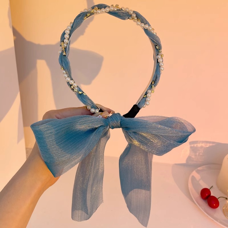 Sensor de alto nivel de banda de cabello para mujeres de alta presión craneal tarjeta de cabello temperamento de moda trenzada bufandas de seda banda de cabello adornamiento para el cabello