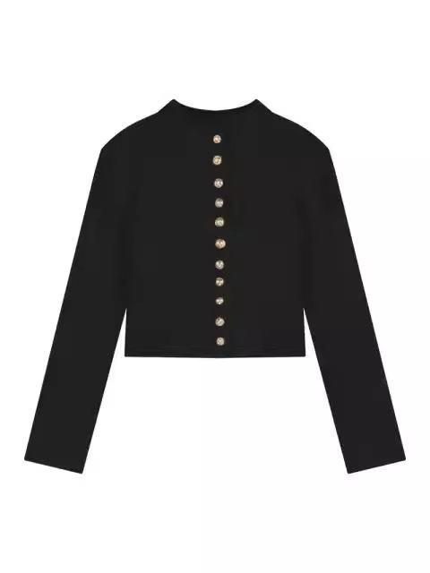 【工場直売】黒い金属ボタンのカーディガン女性秋冬修身気質の短いタイプのインナーシャツの上着のファッション|undefined