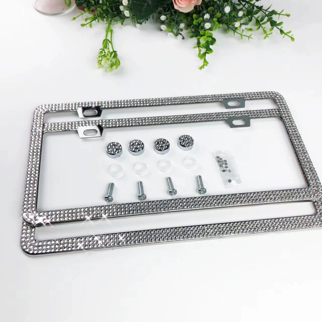 Рамка номерного знака американского стандарта с алмазной вставкой Рамка номерного знака из нержавеющей стали горный хрусталь акрил Европейский стандарт трансграничная рамка номерного знака оптовая продажа с фабрики