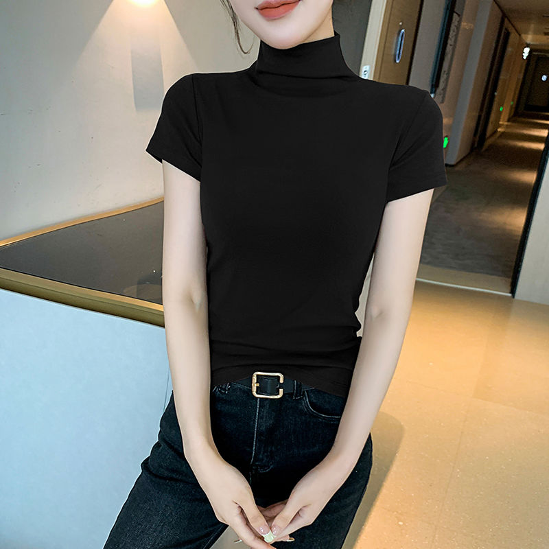 블랙 하프 터틀넥 반소매
