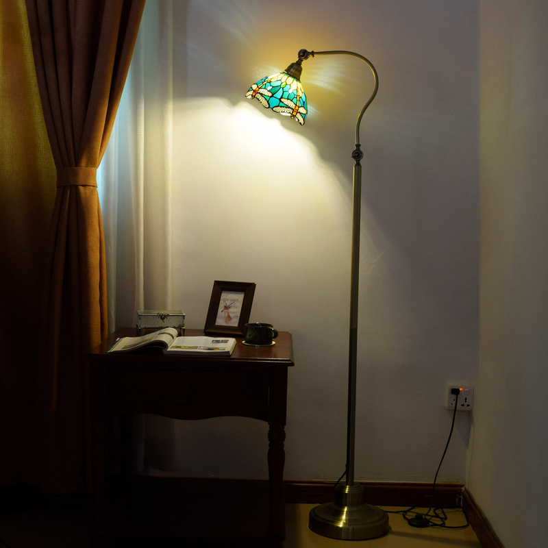 European Tiffany Stained Glass Floor Lamp American Pastoral Green Dragonfly Living Room Bedroom Feeding Bedside Lamp