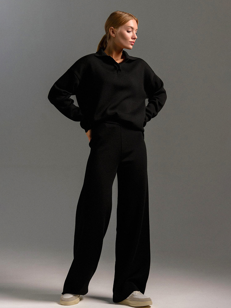 Damen Strickanzug Mit Pullover Und Weiter Hose Im Zweiteiler_voghion.com
